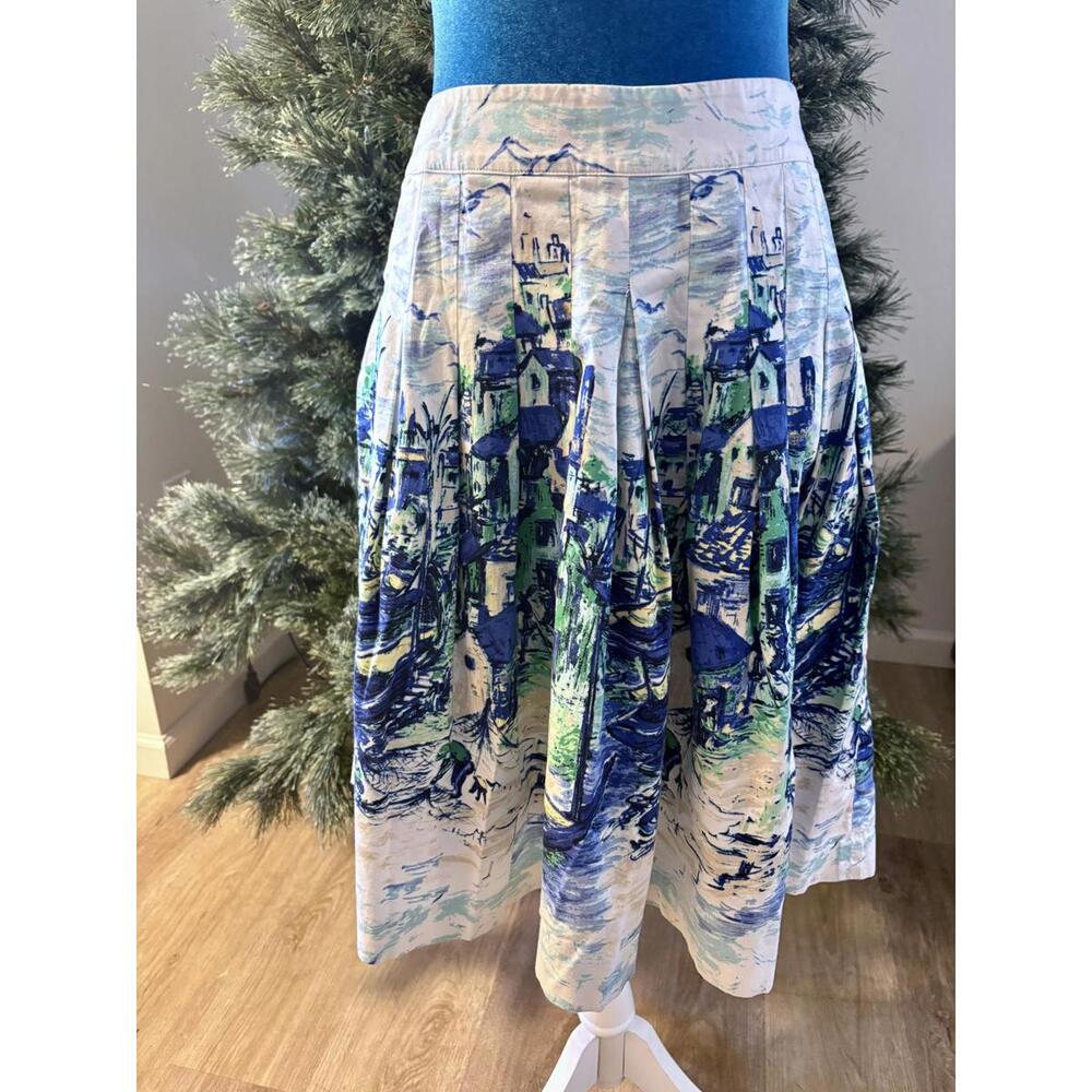 Talbots Pleated Impressionist Fishing Village Skirt Cotton 2
